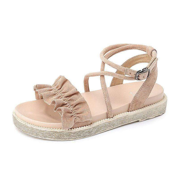 Summer New Crossed Ruffled Design Open-toe Sandals Shoes