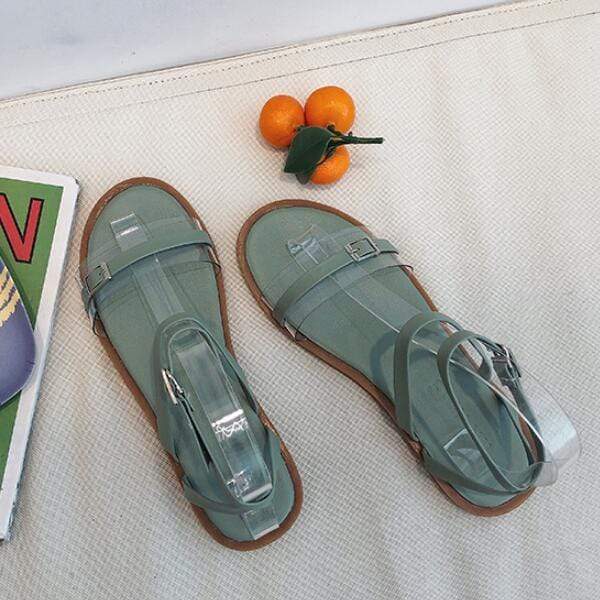 Summer Solid Color Transparent Upper Buckle Ankle Strap Sandals Shoes