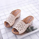 Summer Women Casual PU Upper Flower Pattern Hollow Out Design Open Toe Wedges Slippers Shoes
