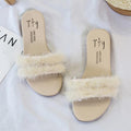Sweet Style High Quality Imitation Fur Upper Open Toe Low Heels Slippers Shoes