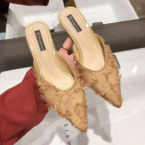 Sweet Style Pointed-toe Square Shaped Stiletto Slippers Shoes