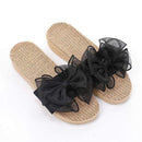 Sweet Young Women Mesh Bowknot Design Linen Slippers Sandals Shoes