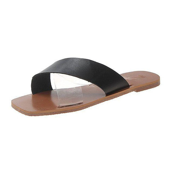 Transparent Cross Wide Strap Square-toe Anti Skid Slippers Shoes
