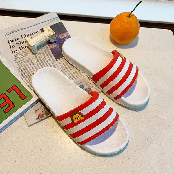 Two Tone Stripe Cartoon Pattern Women Soft Insole Slippers Shoes