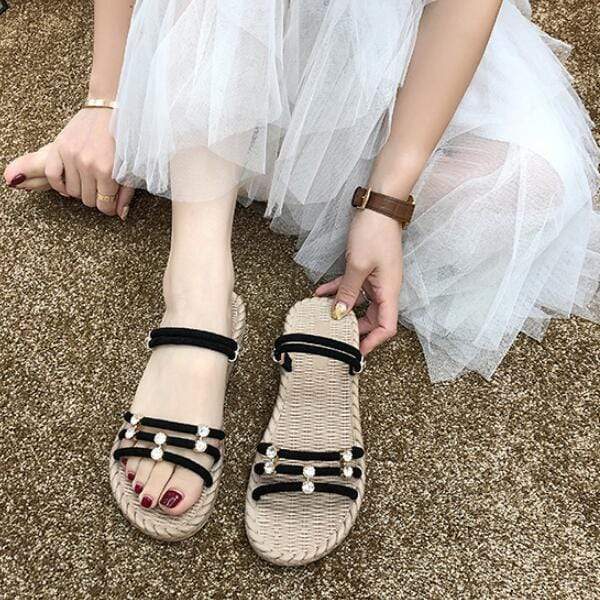 Two Wearing Ways Three Strap Design Flat Slippers Shoes