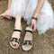 Two Wearing Ways Three Strap Design Flat Slippers Shoes
