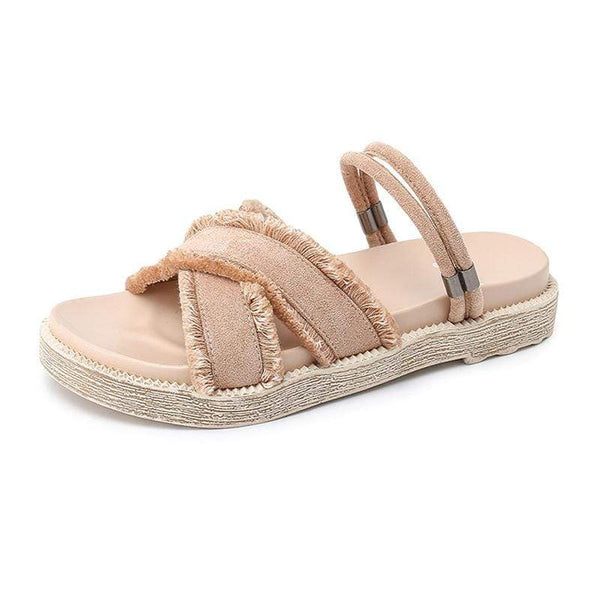 Two Wearing Ways Wide Band Crossed Design Outdoor Slippers Shoes