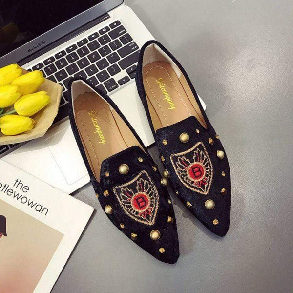 Unique Embroidery Studded Design  Women Fashion Loafers Shoes