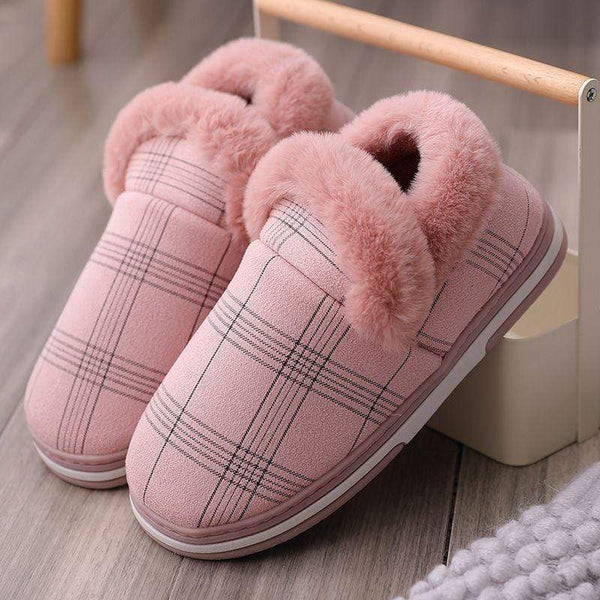 Unique Plaid Pattern Cover Heel Women Outdoor Indoor Cotton Shoes