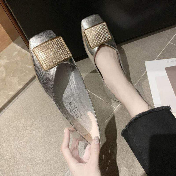 Unique Rhinestone Square Buckle Design Flat Antiskid Flat Shoes