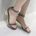 Unique Transparent Chunky Heel Square Toe Buckle Strap Sandals Shoes