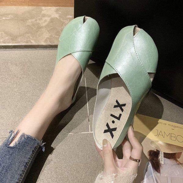 Upper Crossed Design Cover Toe Flat Slippers Shoes