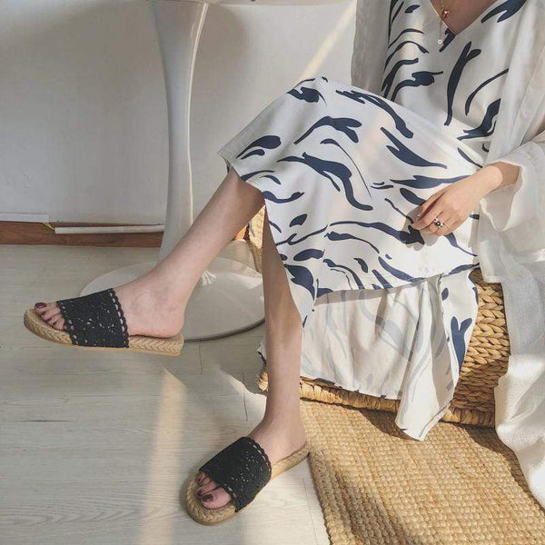 TIY Footwear Vintage Hollow Out Pattern Design Women Fashion Slippers Shoes TIY