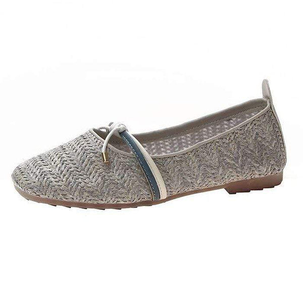 TIY Footwear Vintage Style Bowknot Design Women Square Toe Casual Flat Shoes TIY