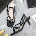 Women Sexy Solid Color Toe Ring Kitten Heel Sandals Shoes