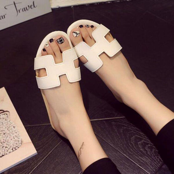 Women Simple H Type Antiskid Flat Slippers Shoes