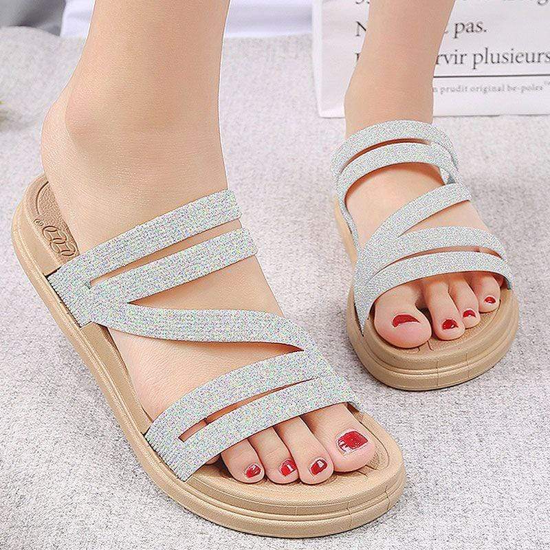 Women Simple Solid Color Glitter Upper Platform Slippers Shoes