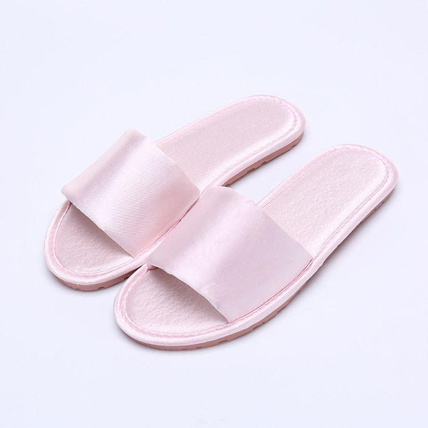 Women Solid Color Satin Fabric Indoor Flat Slippers Shoes