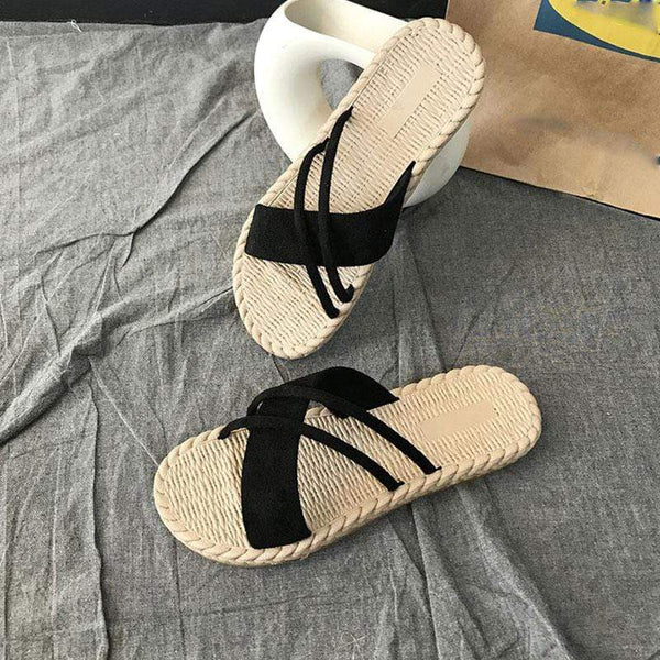 Women Suede Upper Fashion Strap Crossed Anti Skid Outdoor Slippers Shoes