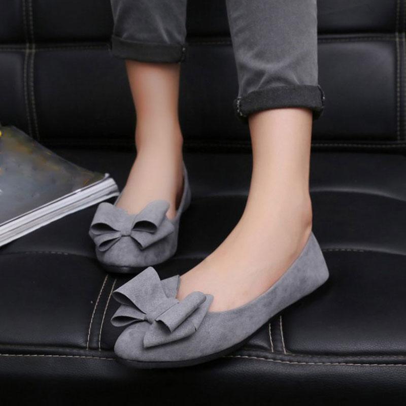 Work Women Bowknot Decor Suede Upper Flat Slip On Shoes