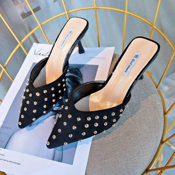 Work Women Sexy Rivet Decor Pointed-toe High Heels Slippers Shoes
