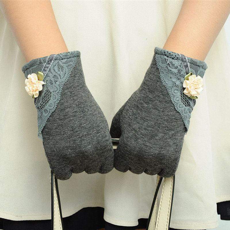 Young Women Lovely Lace Flower Winter Driving Warm Gloves
