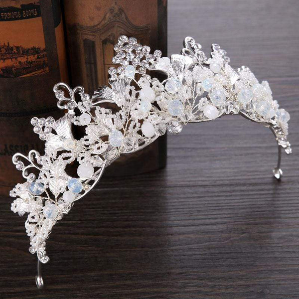 TIY Hair Care Silver Crystal And Pearl Leaf Design Crown Wedding Hair Hoop TIY