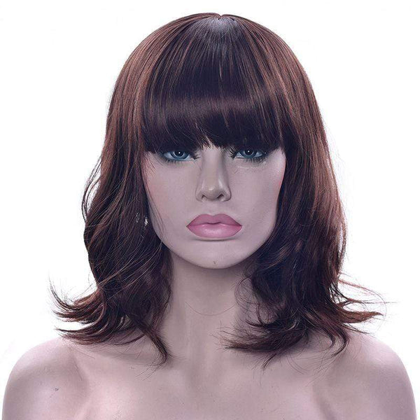 Sweet Young Girl Trendy Shoulder-length Short Curly Hair Wigs With Blunt Fringe