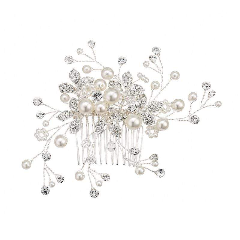 Trendy Flower Design Pave Crystal Pearl Bride Alloy Hair Combs
