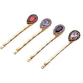 Unique Colored Acrylic Gemstone Decorated Women 4 Pcs Alloy Bobby Pins