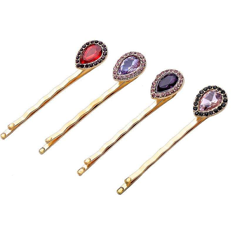 Unique Colored Acrylic Gemstone Decorated Women 4 Pcs Alloy Bobby Pins