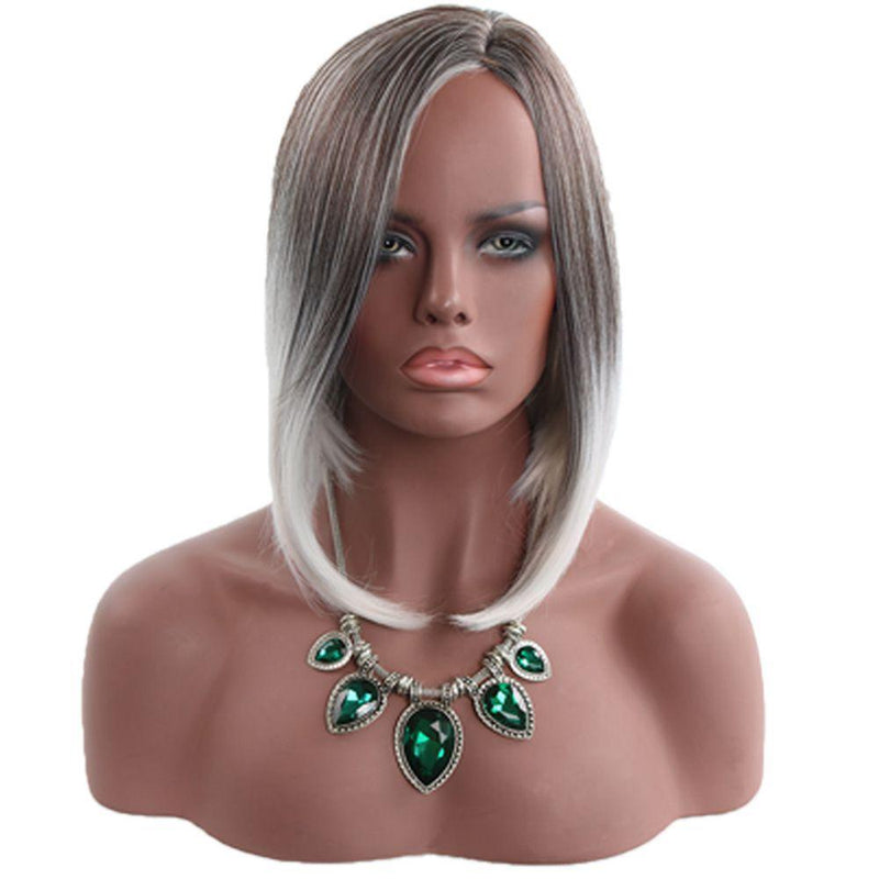 Unique Grey Color Women Medium Length Synthetic  Wig