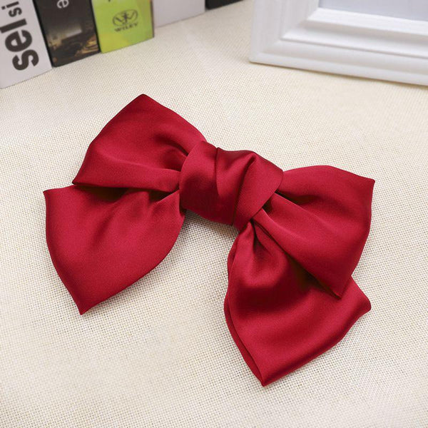 Women Sweet Bowknot Design Solid Color Satin Hair Clip