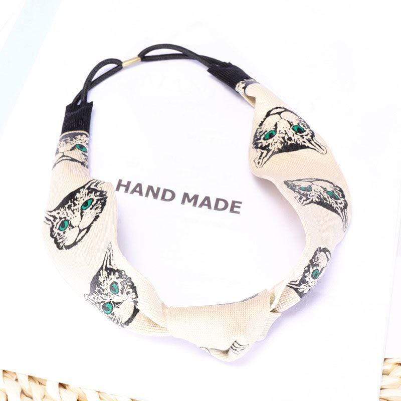 Women Vintage Pattern Unique Cat Letters Print Mesh Patchwork Headband