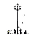 Supplies PVC Black Color Cat Butterfly Street Lamp Removable Mural Decoration Kids Room Wall Stickers