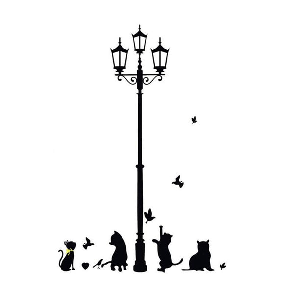 Supplies PVC Black Color Cat Butterfly Street Lamp Removable Mural Decoration Kids Room Wall Stickers