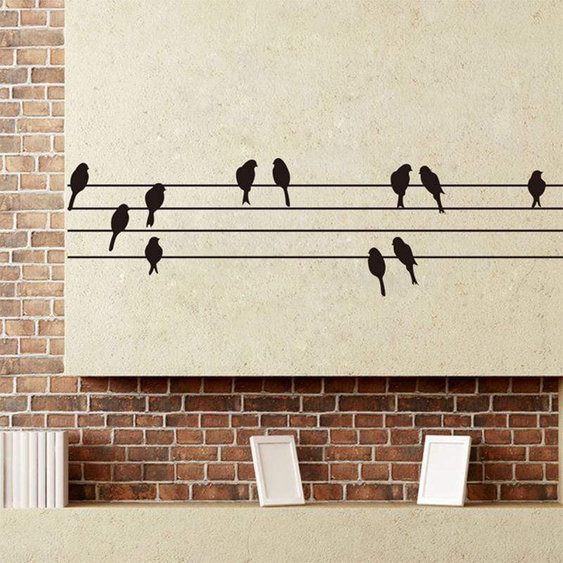 Supplying PVC Black Color Bird In Telegraph Poles Removable Mural Home Decor Wall Stickers