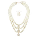 Women Vintage Multilayer Imitation Pearl Beaded Star Pendant Necklace Earrings
