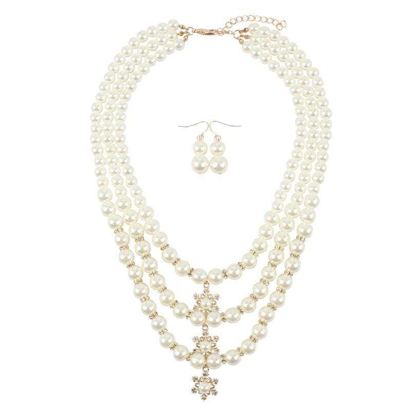 Women Vintage Multilayer Imitation Pearl Beaded Star Pendant Necklace Earrings