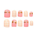 TIY Makeup New Fresh Sweet Fashion Grid Stripes Metal Bowknot Diamond Decorated Artificial Fingernails TIY