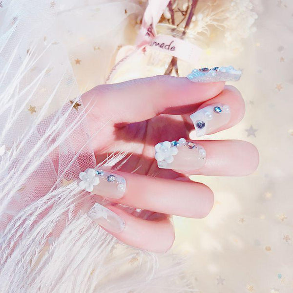 TIY Makeup Resin Flower Decorated New Bride Wedding Fake Fingernails TIY