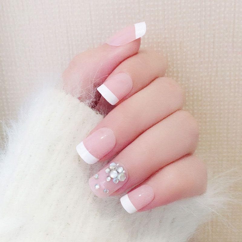 TIY Makeup Simple Fashion French Style Wedding Crystal Nail Tips TIY