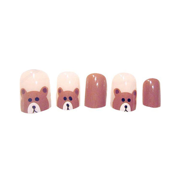 Sweet Cute Brown Little Cartoon Bear Pattern Short Size Full Cover Artificial Fingernails Wholesale