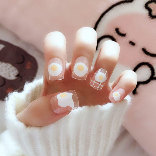 Transparent Background Cute Egg Painting Nail Tips