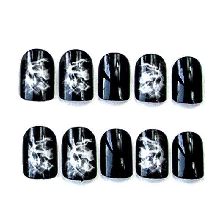 Trendy Fashion Charming Black White Smoke Pattern Short Length Artificial Nails With Nail Glue