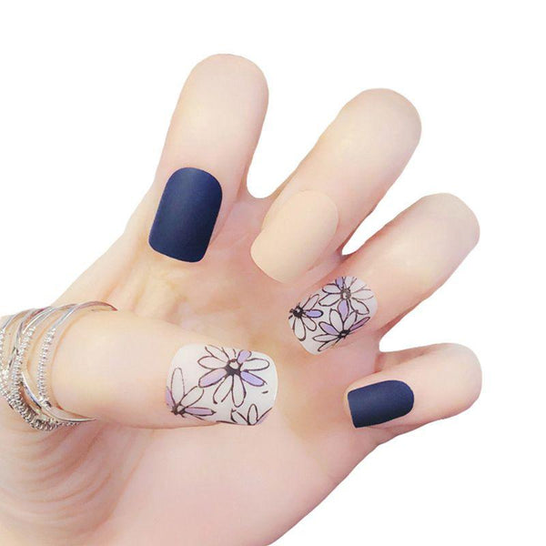 Trendy High Quality Matte Frosted Elegant Short Length Flowers Printed Fake Fingernail Tips
