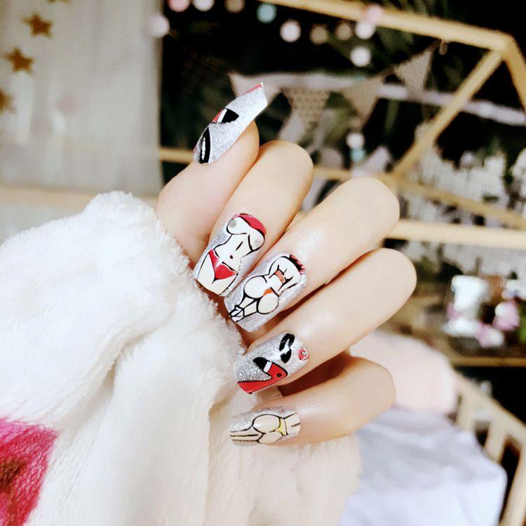 Unique Painted Shape Square Women Funny False Nails