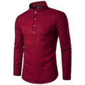 Men Solid Color Three-quarters Sleeves Standing Collar Shirts