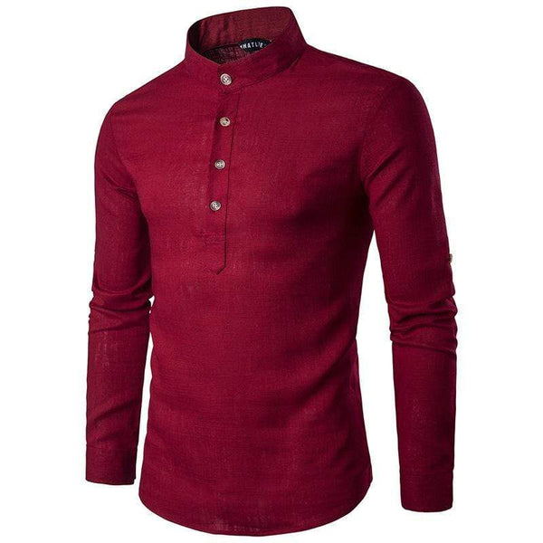 Men Solid Color Three-quarters Sleeves Standing Collar Shirts