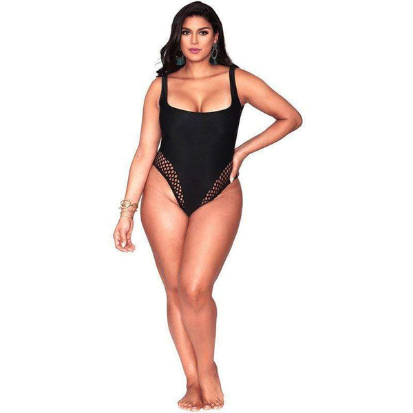 TIY Men Apparel Plus Size Solid Color Unique Hollow Mesh Patchwork One-piece Swimwear TIY